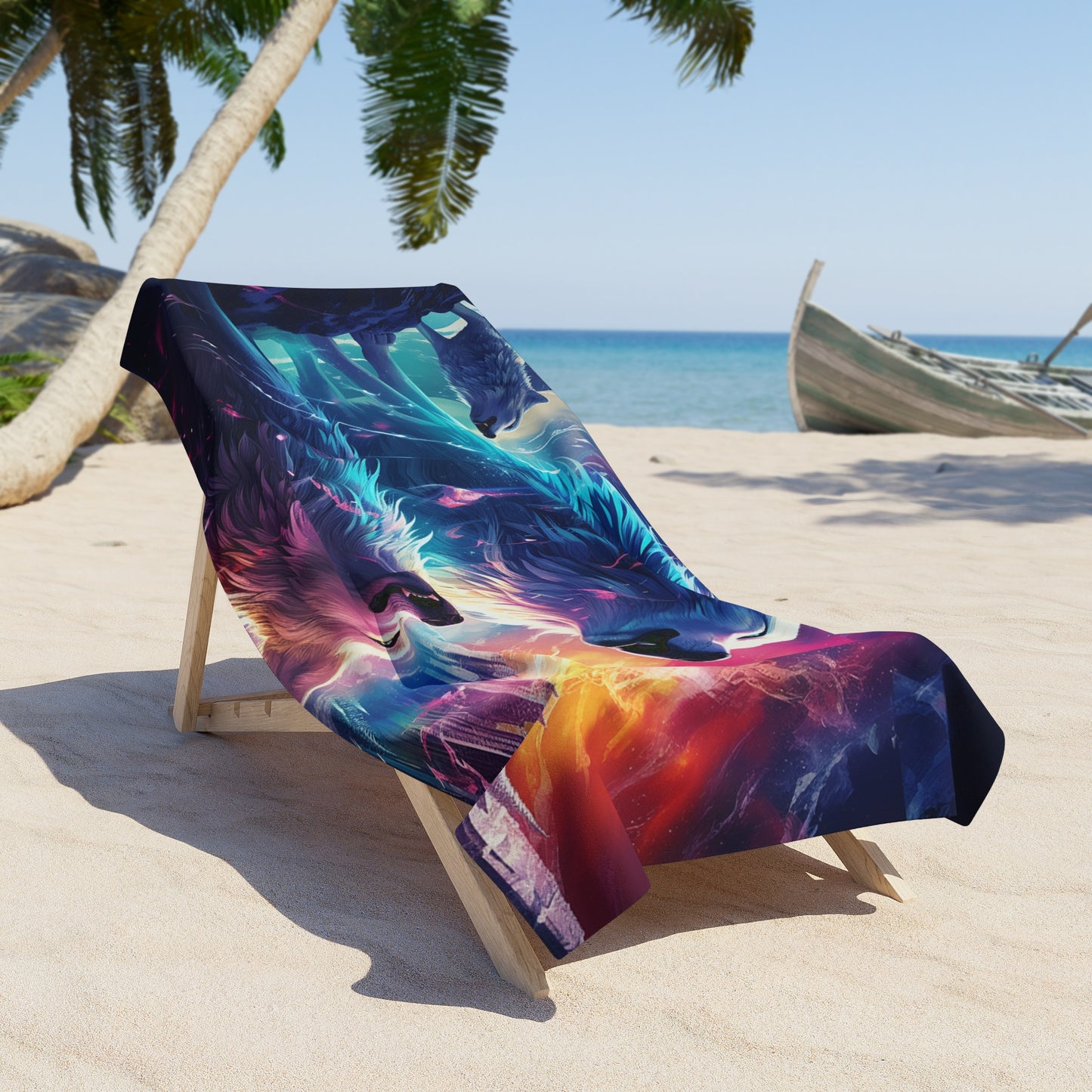 Stardust Divine Design Wolves Beach Towel