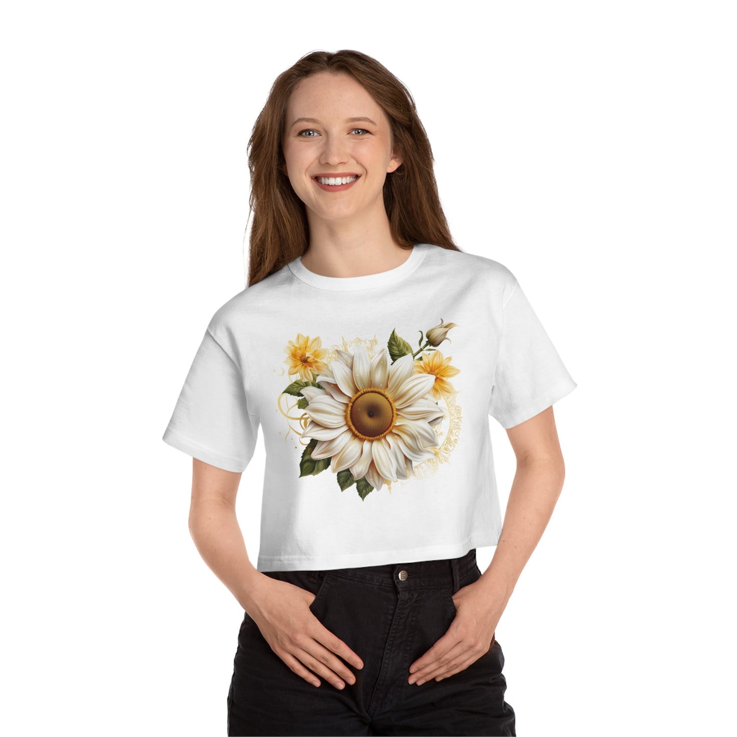 Sunflower Sun Moon Flowers Champion Women's Heritage Cropped T-Shirt - Stardust Divine Design