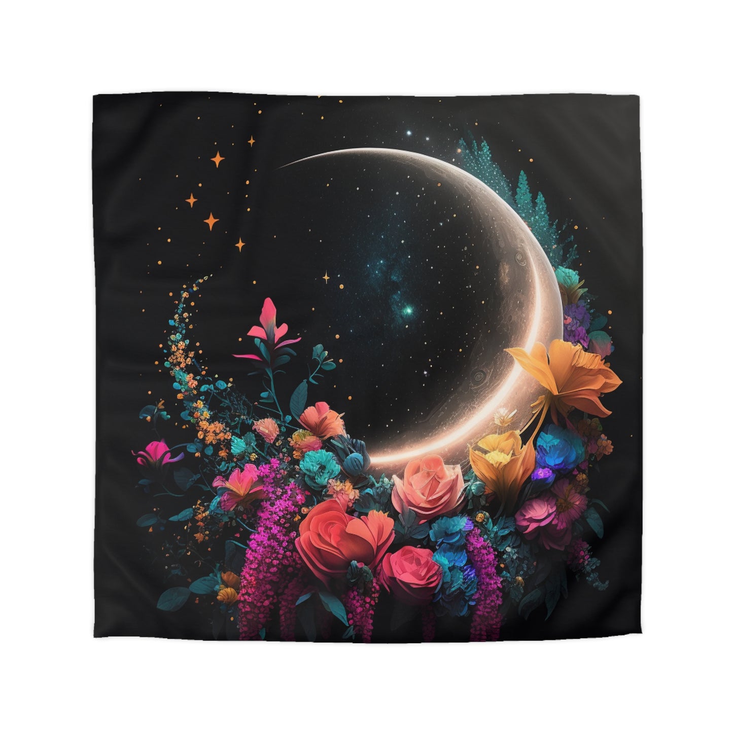 Moon Flower Microfiber Duvet Cover - Stardust Divine Design