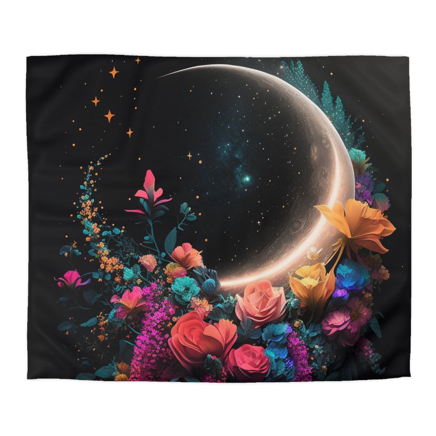 Moon Flower Microfiber Duvet Cover - Stardust Divine Design