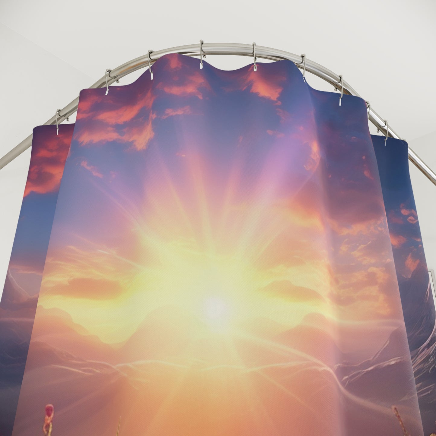 Sunrise field of flowers Polyester Shower Curtain - Stardust Divine Design