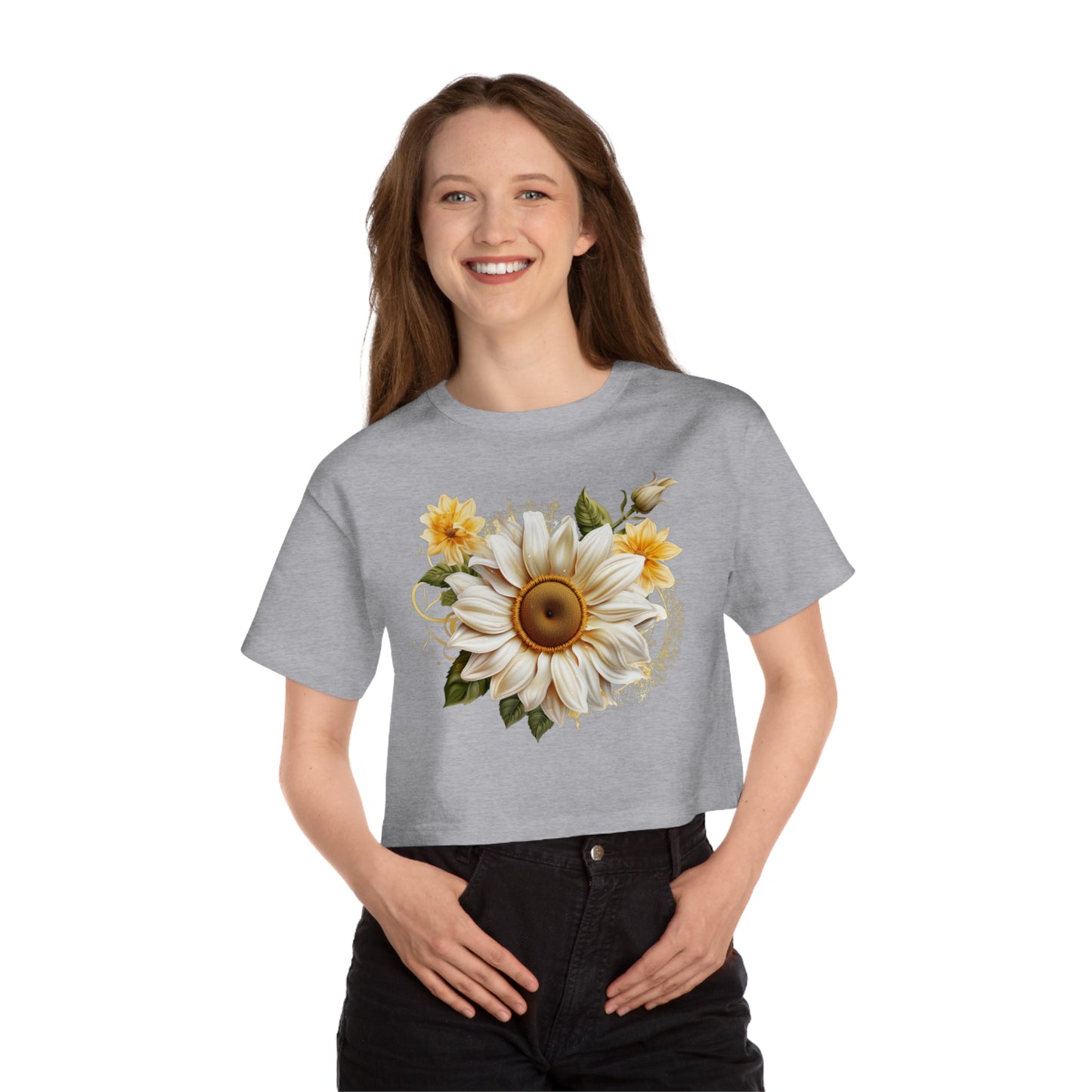 Sunflower Sun Moon Flowers Champion Women's Heritage Cropped T-Shirt - Stardust Divine Design