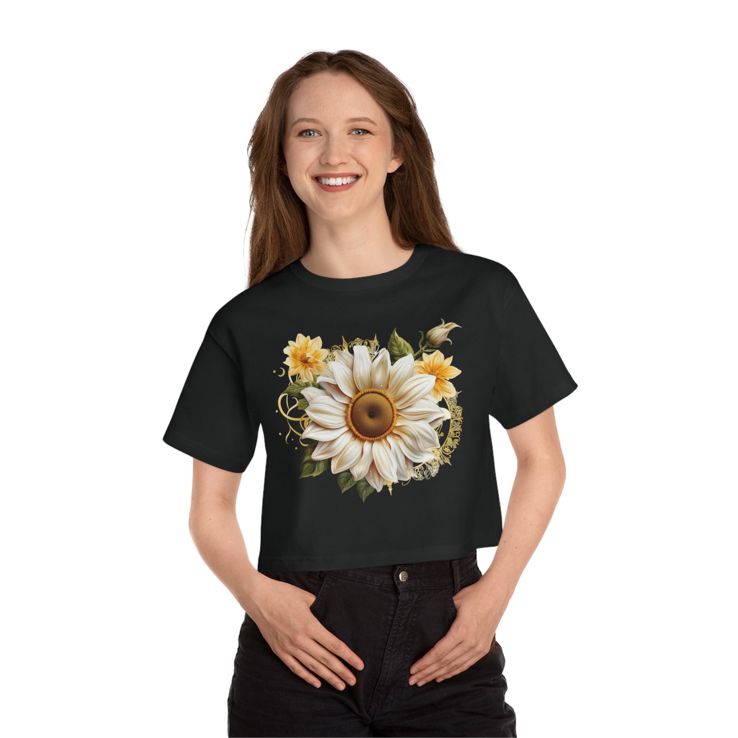 Sunflower Sun Moon Flowers Champion Women's Heritage Cropped T-Shirt - Stardust Divine Design