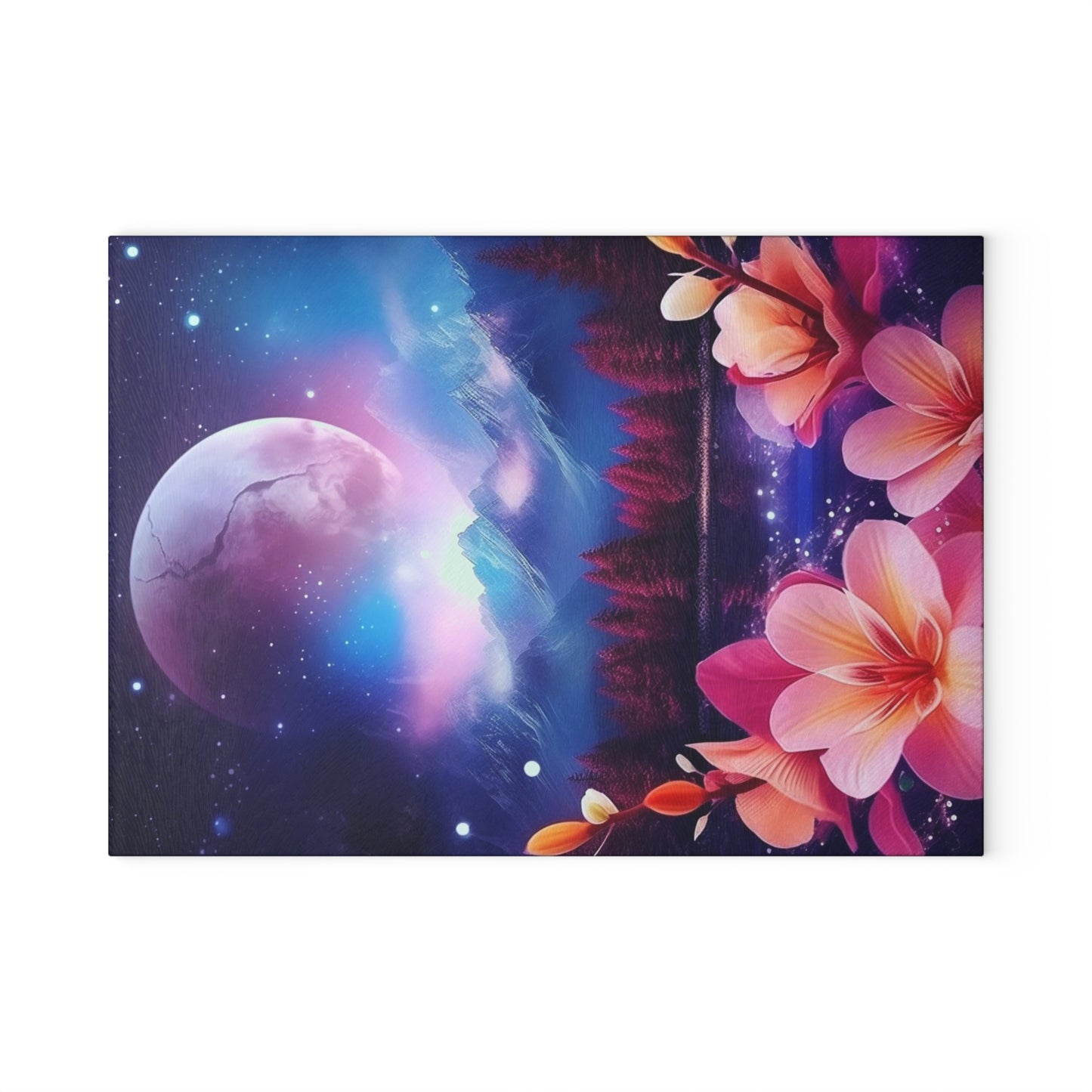 Moon and flowers Glass Cutting Board - Stardust Divine Design