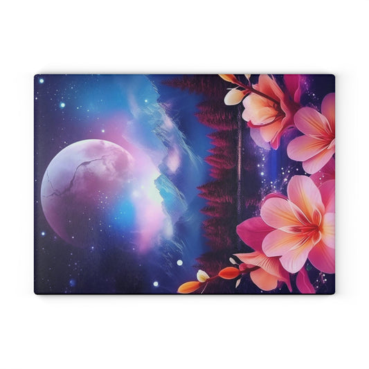 Moon and flowers Glass Cutting Board - Stardust Divine Design