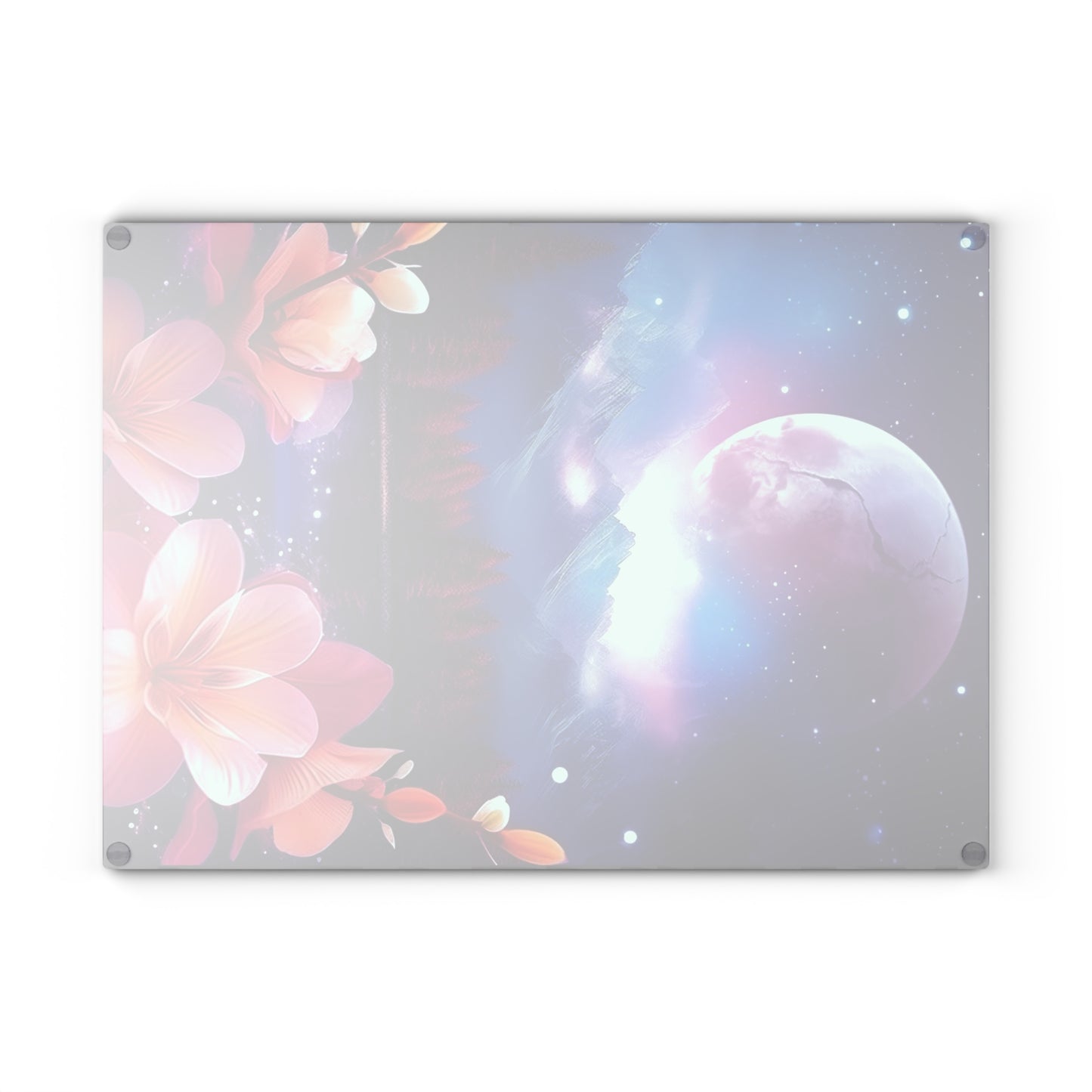 Moon and flowers Glass Cutting Board - Stardust Divine Design