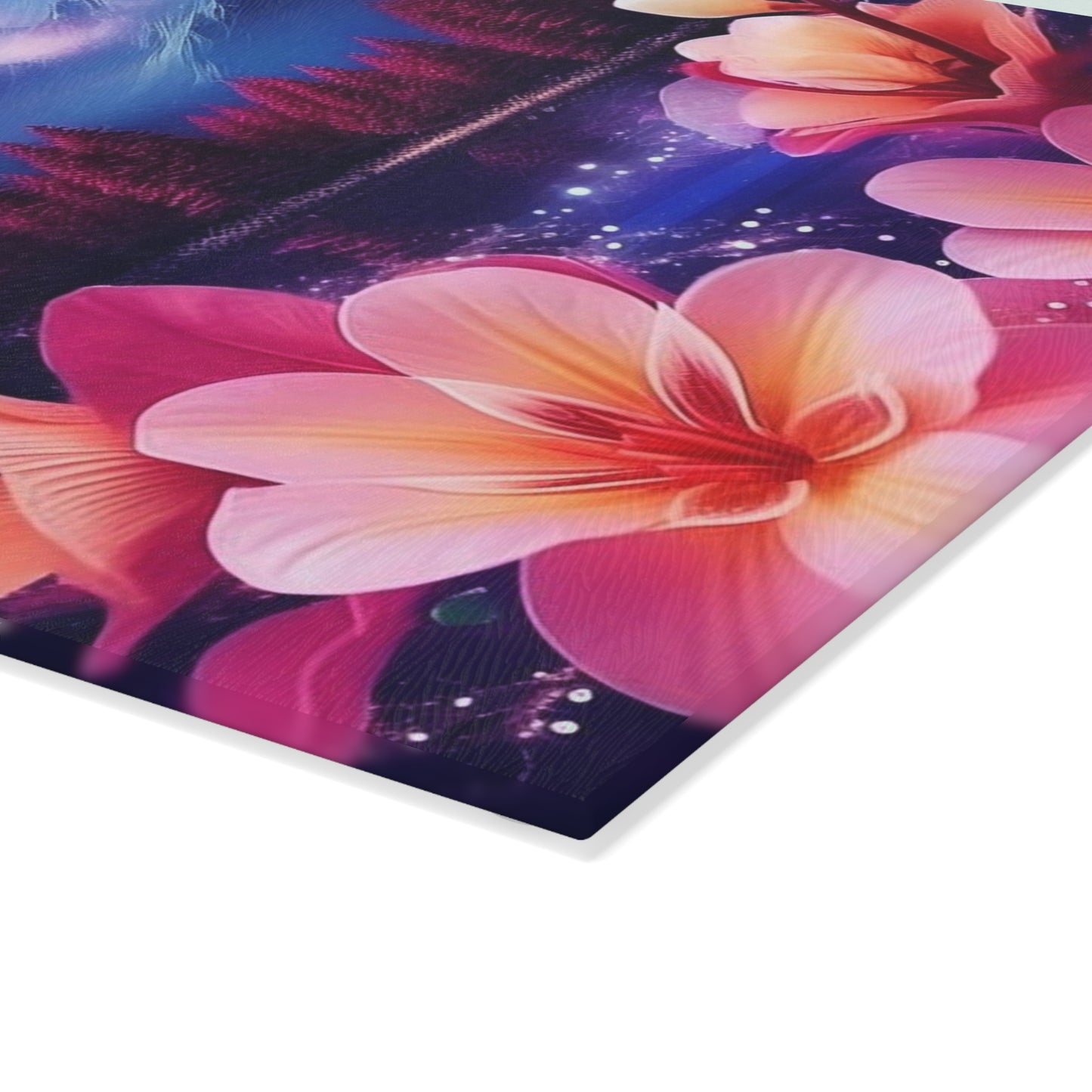 Moon and flowers Glass Cutting Board - Stardust Divine Design