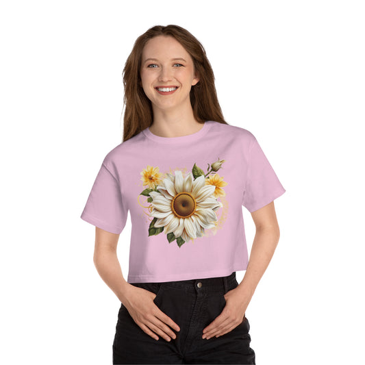 Sunflower Sun Moon Flowers Champion Women's Heritage Cropped T-Shirt - Stardust Divine Design