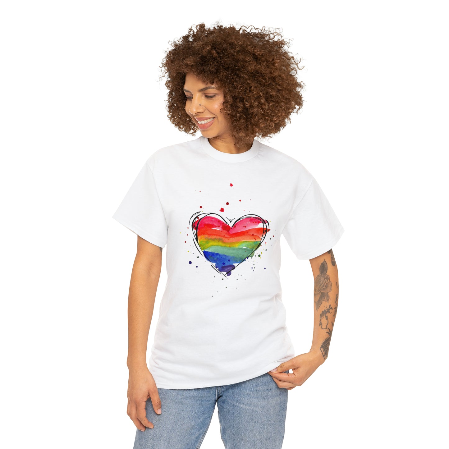 Rainbow Heart Unisex Heavy Cotton Tee