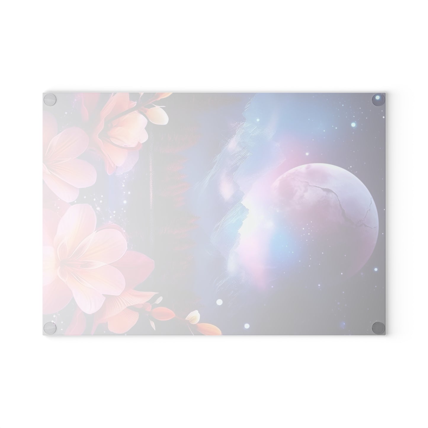 Moon and flowers Glass Cutting Board - Stardust Divine Design