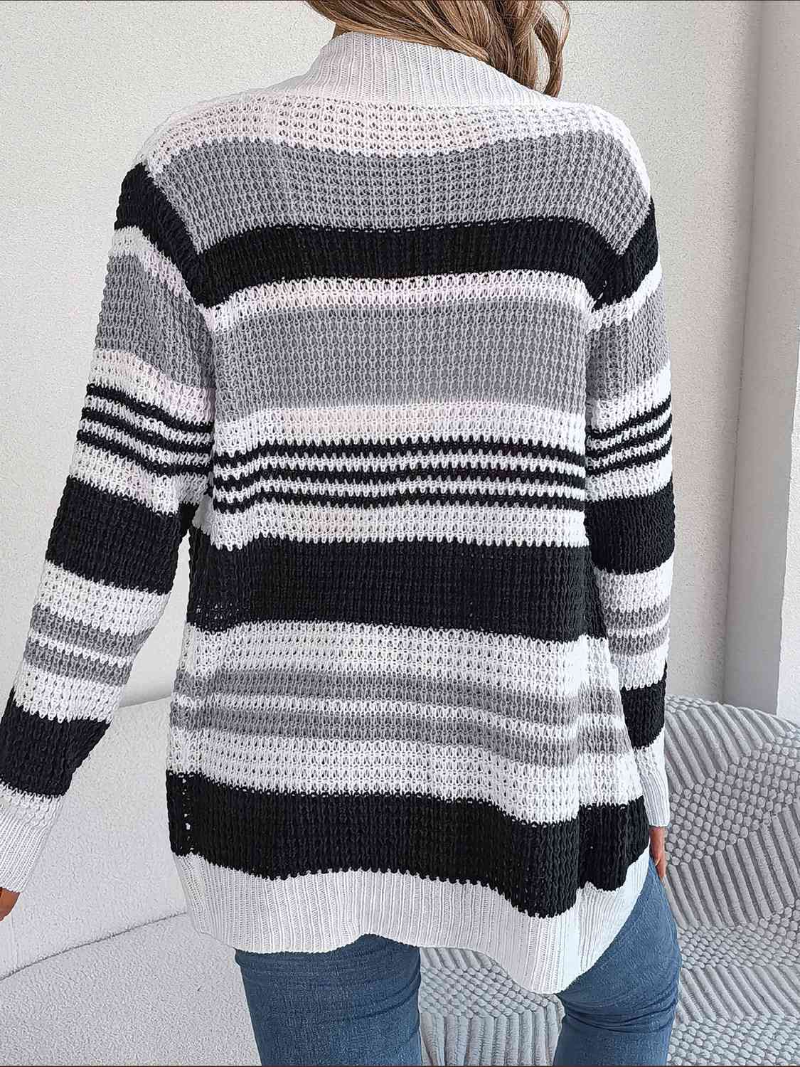 Striped Open Front Long Sleeve Cardigan