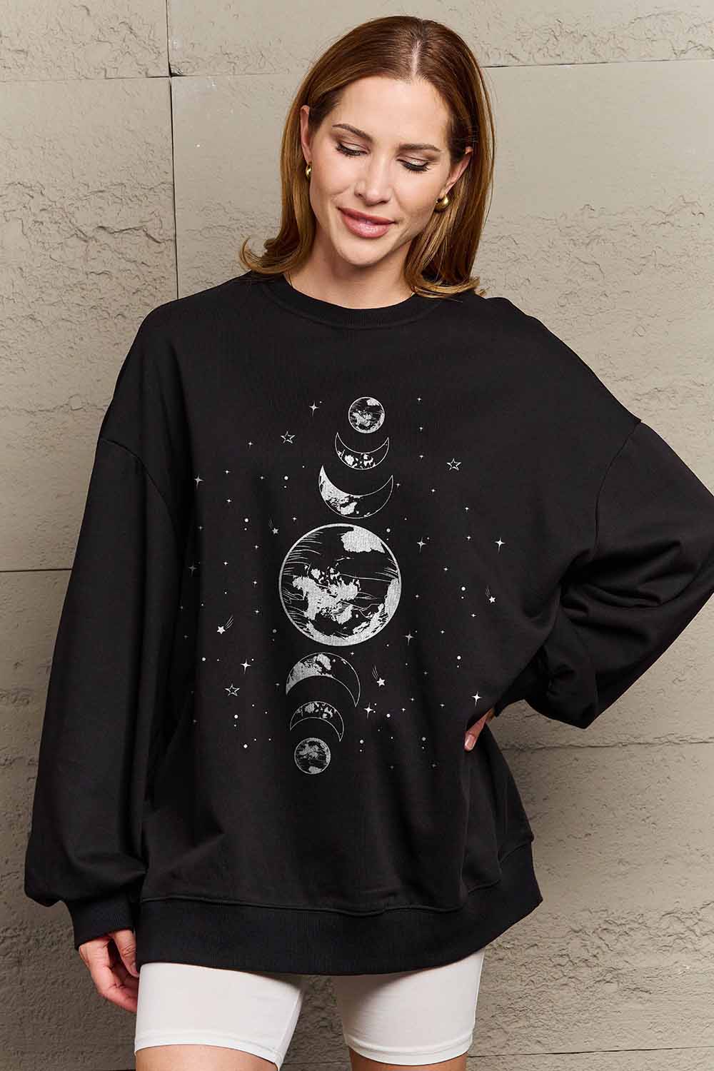 Simply Love Full Size Earth & Moon Graphic Sweatshirt