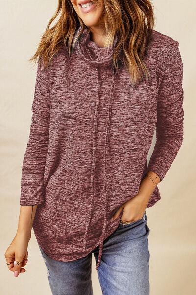 Heathered Drawstring Mock Neck Sweatshirt