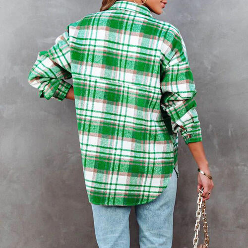 Plaid High-Low Collared Neck Jacket with Pockets