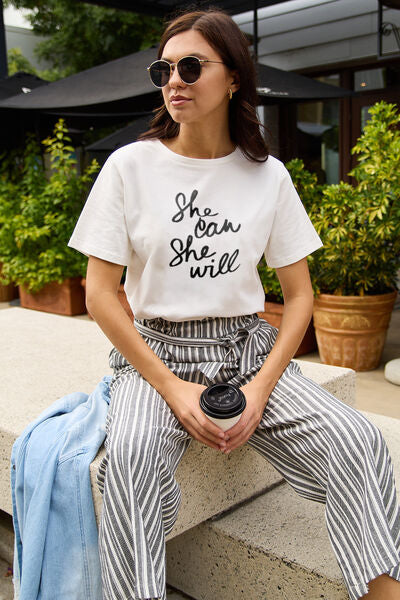 Simply Love Full Size SHE CAN SHE WILL Short Sleeve T-Shirt